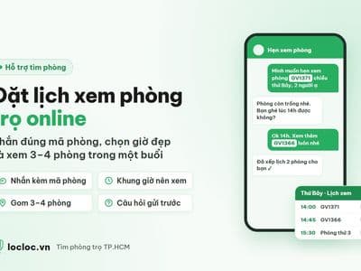 Minh họa đặt lịch xem phòng trọ online trên LocLoc: tin nhắn hẹn xem kèm mã phòng và lịch xem 3 phòng trong một buổi chiều thứ Bảy
